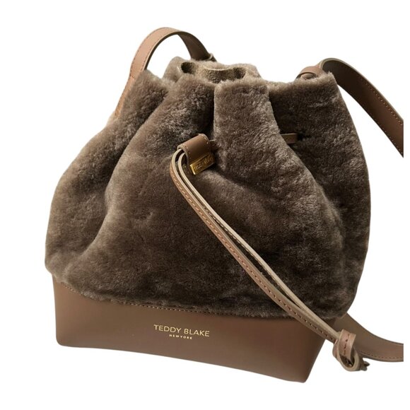 Teddy Blake‎ Eliza Faux Fur Leather Bucket Crossbody Chocolate Brown Neutral - Picture 2 of 15
